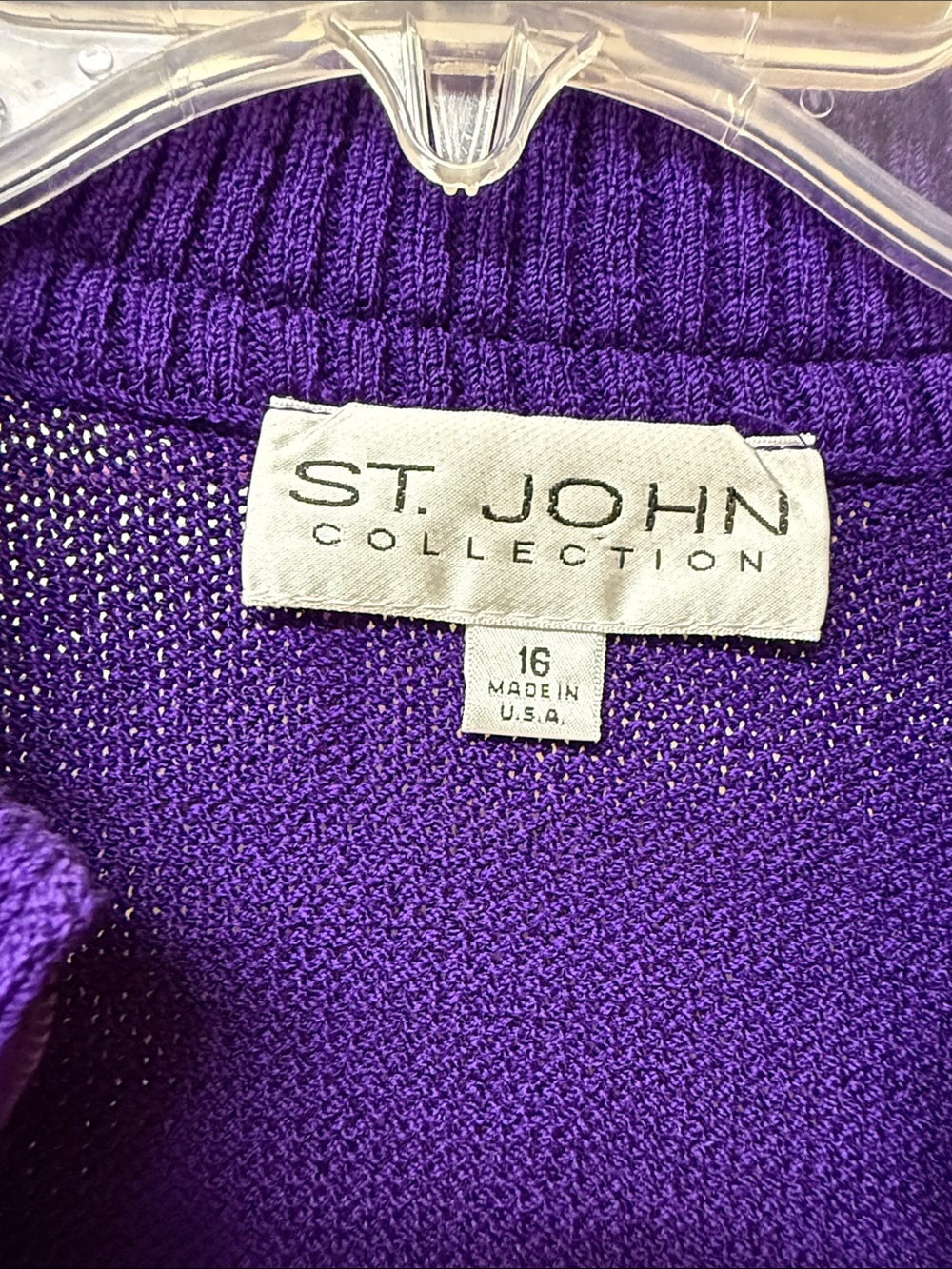 St. John Collection Purple Knit Zip Jacket with Black Leather Trim - Picture 2 of 5